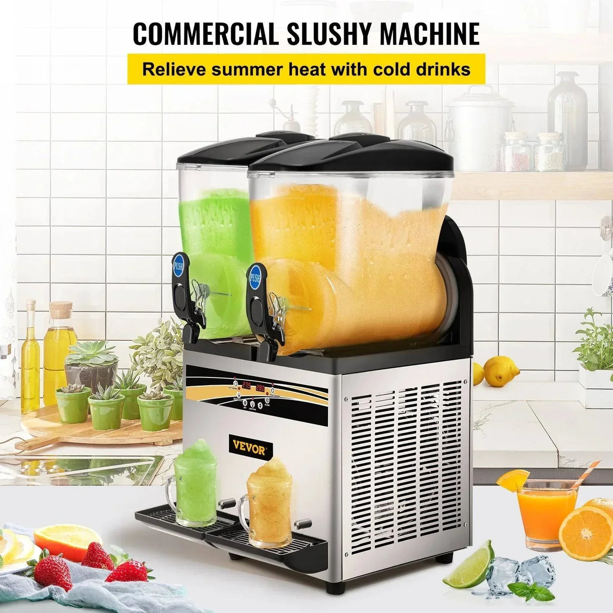 VEVOR Margarita Machine 15Lx2 Tank Commercial Slushy Machine Slushie Machine 1000W Commercial Margarita Maker Smoothie Frozen Drink Maker for
