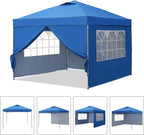 GDY 10x10 Pop Up Canopy Tent, Outdoor Canopy Tent, Patio Tent,Commercial Instant Gazebos,4 Sidewalls, Portable Shelter Canopies, with 4 sandbags, Blue.