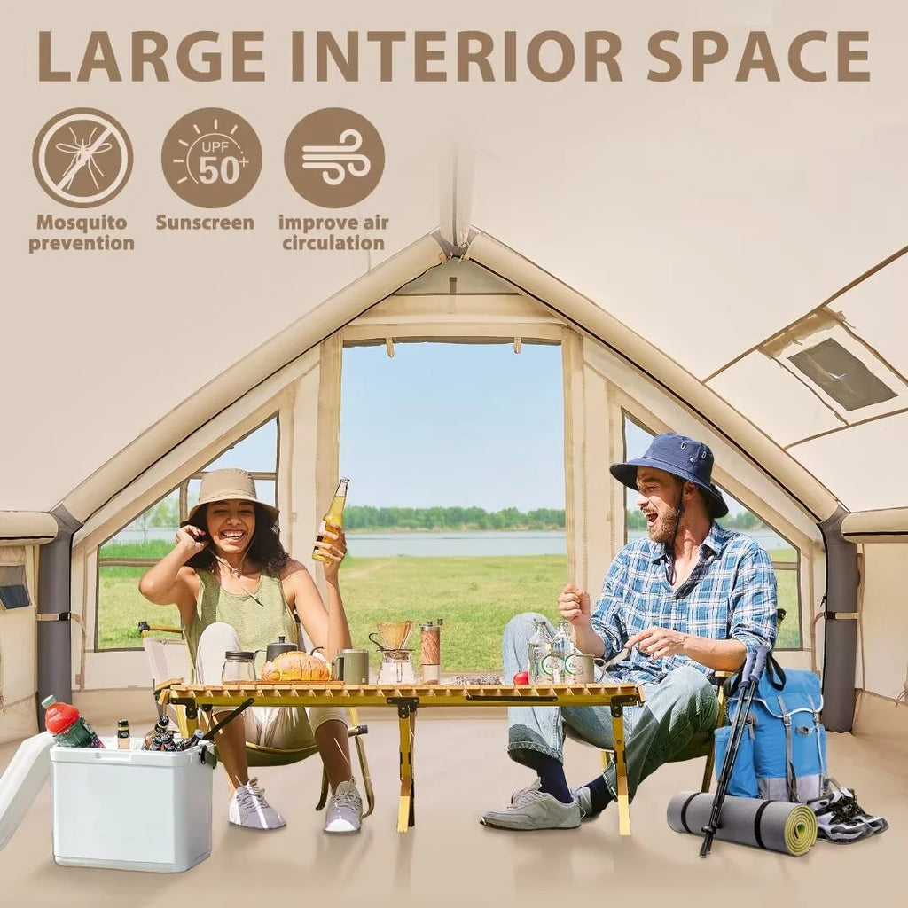 NAIZEA Tent for Camping with Pump - Air Glamping Tents, Easy Setup Blow up Tent, Waterproof Oxford Inflatable Tent, 4 - 6 Person Cabin Tent with Mesh & Chimney Window