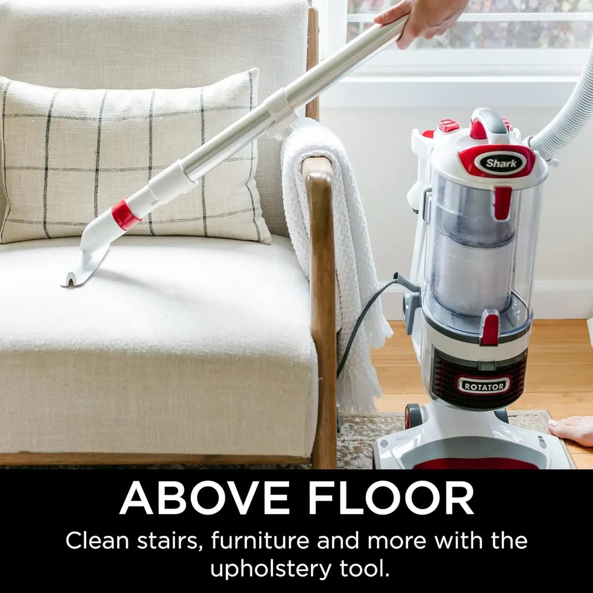 Rotator Professional Lift-Away Upright Vacuum with HEPA Filter, Swivel Steering, LED Headlights, Wide Upholstery Tool, Dusting Brush & Crevice Tool, White/Red, 12, 18, 14.