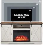 AMERLIFE Fireplace TV Stand with Sliding Barn Door for TVs up to 73", Farmhouse 63" Fireplace Entertainment Center with Storage Cabinets/Adjustable Shelves