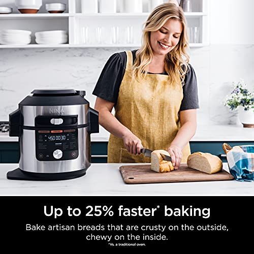 OL701 14 in 1 SMART XL 8 Qt. Pressure Cooker Steam Fryer with SmartLid & Thermometer Auto Steam Release, that Air Fries, Proofs & More, 3 Layer Capacity, 5 Qt. Crisp Basket, Silver/Black