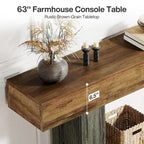63-Inch Brown and Gray Slim Wooden Console Table for Entryway