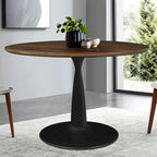Round Walnut Finish Dining Table