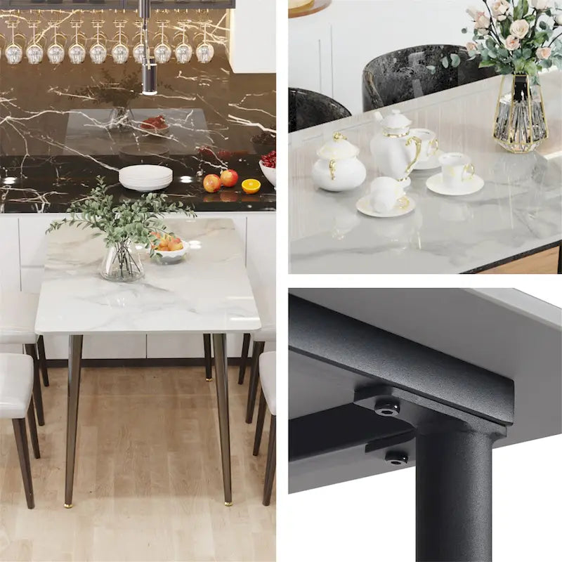 Contemporary Kitchen Table with Metal Frame and Sintered Stone Top