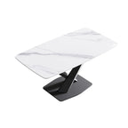 63-Inch Contemporary Dining Table with Slate Stone Surface and Metal Legs, Marble Finish