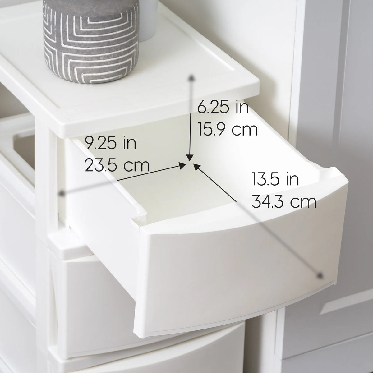 3 Narrow Drawer Storage, Organizer Unit for Bedroom, Living Room, White, Set of 2