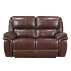 Jack 66-Inch Manual Recliner Loveseat in Plush Brown Top Grain Leather with Wood Accents