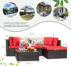 Devoko 5 Pieces Patio Furniture Sets All Weather Outdoor Sectional Patio Sofa Manual Weaving Wicker Rattan Patio Seating Sofas with Cushion and Glass Table(Beige)
