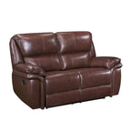 Jack 66-Inch Manual Recliner Loveseat in Plush Brown Top Grain Leather with Wood Accents