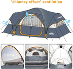 UNP Camping Tent 10-Person-Family Tents, Parties, Music Festival Tent, Big, Easy Up, 5 Large Mesh Windows, Double Layer, 2 Room, Waterproof, Weather Resistant, 18ft x 9ft x78in
