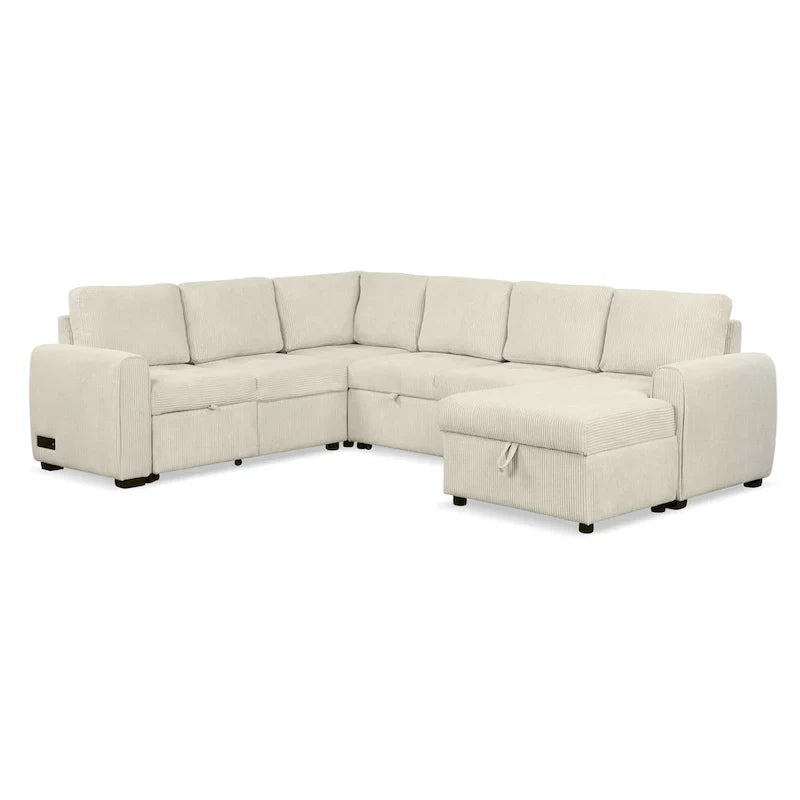 Roomfitters U-Shaped Sectional Sofa with Pull-Out Bed, Storage Chaise Lounge, and Integrated Charging Ports for Living Room