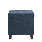Navy Blue Woven Fabric Storage Ottoman - 18-Inch Square Tray Top