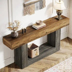 63-Inch Brown and Gray Slim Wooden Console Table for Entryway