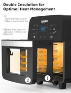 Air Fryer Oven, 15.5Qt X Large Family Size, SS Rotisserie Basket &Skewer Kit, Reversible Ultra Non Stick Grill/Griddle Plate, Powerful 1800W, Integrated Smart Thermometer,Black