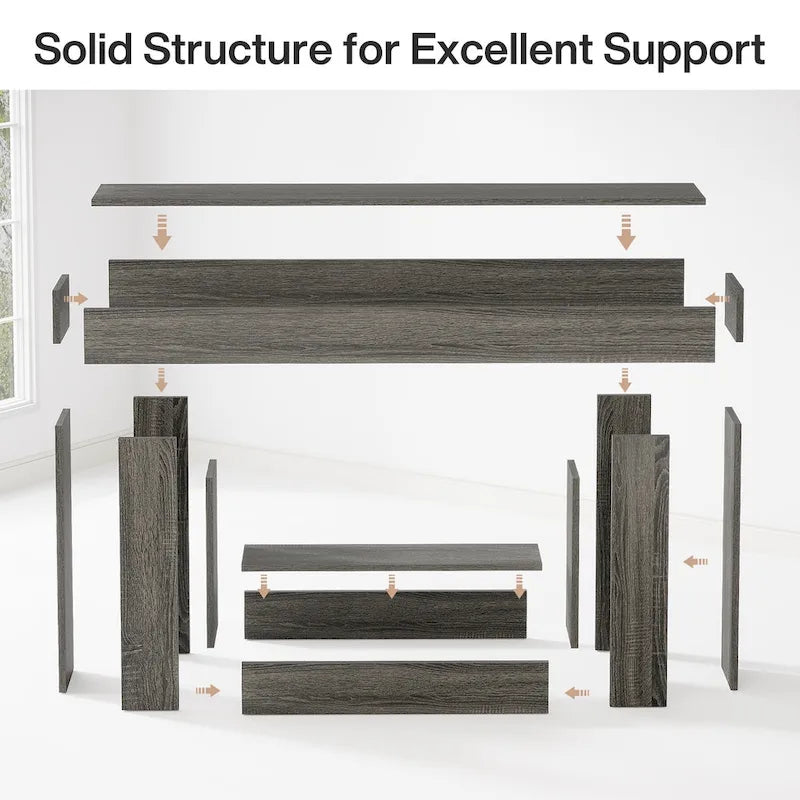 63-Inch Brown and Gray Slim Wooden Console Table for Entryway
