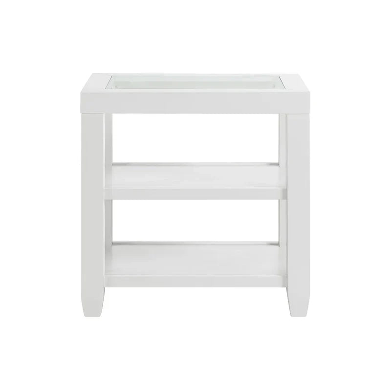 Cordero 16-Inch Wide Wood and Glass Top Chairside End Table with Shelf Storage