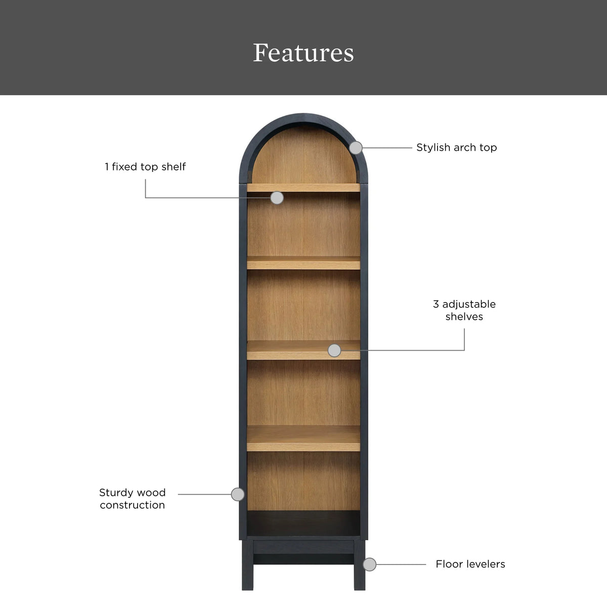 Better Homes & Gardens Juliet Narrow Arch Bookcase, Deep Green and Light Honey