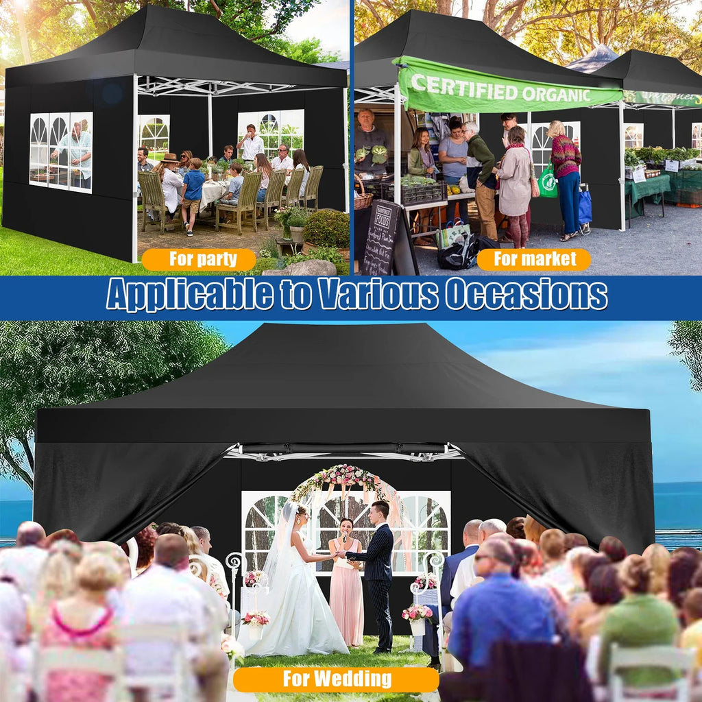Hoteel 10x15 Heavy Duty Canopy Tent with 4 Sidewalls,Pop up Canopy for Parties Wedding,Commercial Easy up Gazebo with Roller Bag,UV 50+ &,Black