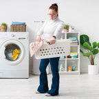 Plastic Laundry Hamper Basket – Hip-Hold Organizer with Comfort Handles, Nestable, 1.3 Bushel, 48L, White