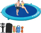 Inflatable Dock Floating Platform 8ft Inflatable Water Hammock Floating Deck for Lake W/Cupholder Round Floating Ring Float Ring Pool Float Raft Lounger Island Platform Pad