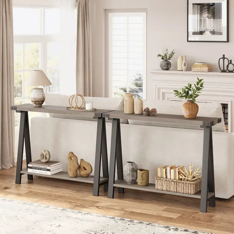 2-Tier Entryway Sofa Table with Storage Shelf