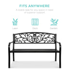 Best Choice Products Outdoor Steel Bench Garden Patio Porch Furniture W/ Floral Design Backrest - Black
