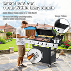 Upgraded 4 Burner BBQ Propane Gas Grill with Cast Iron Grates & Side Stove, 44,000 BTU Stainless Steel Burner Barbecue Grill for Patio, Camping, Outdoor Cooking.