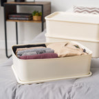 Stackable Lidded Storage Organizer Bins for Kitchen, Bathroom and Bedroom, Medium, 4Pack