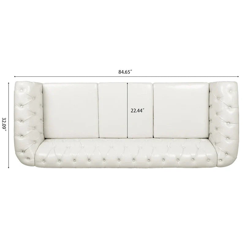 Cream 84.65 Traditional Chesterfield 3-Seater Sofa in PU Leather