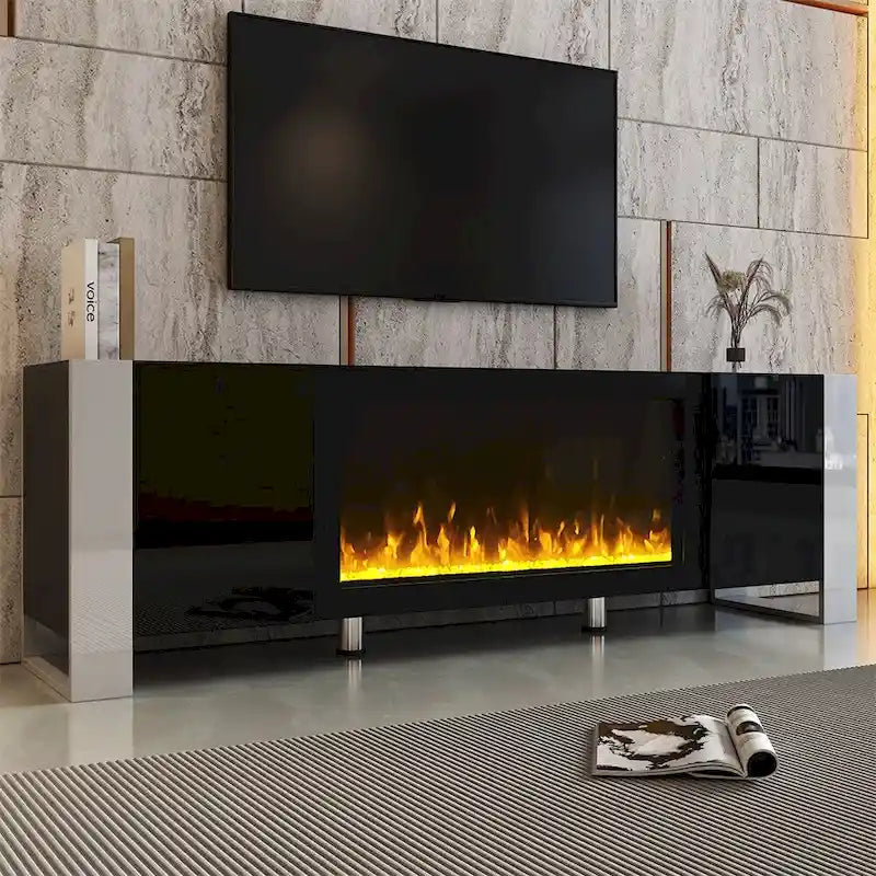 Contemporary TV Stand with Electric Fireplace - Fits TVs Up to 78 Inches