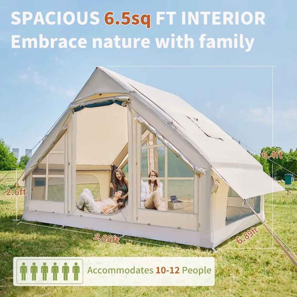 NAIZEA Tent for Camping with Pump - Air Glamping Tents, Easy Setup Blow up Tent, Waterproof Oxford Inflatable Tent, 4 - 6 Person Cabin Tent with Mesh & Chimney Window