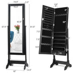 Elegant Mirrored Jewelry Cabinet with Drawers and Hooks - Dimensions: 18 x 14.5 x 61.5 inches