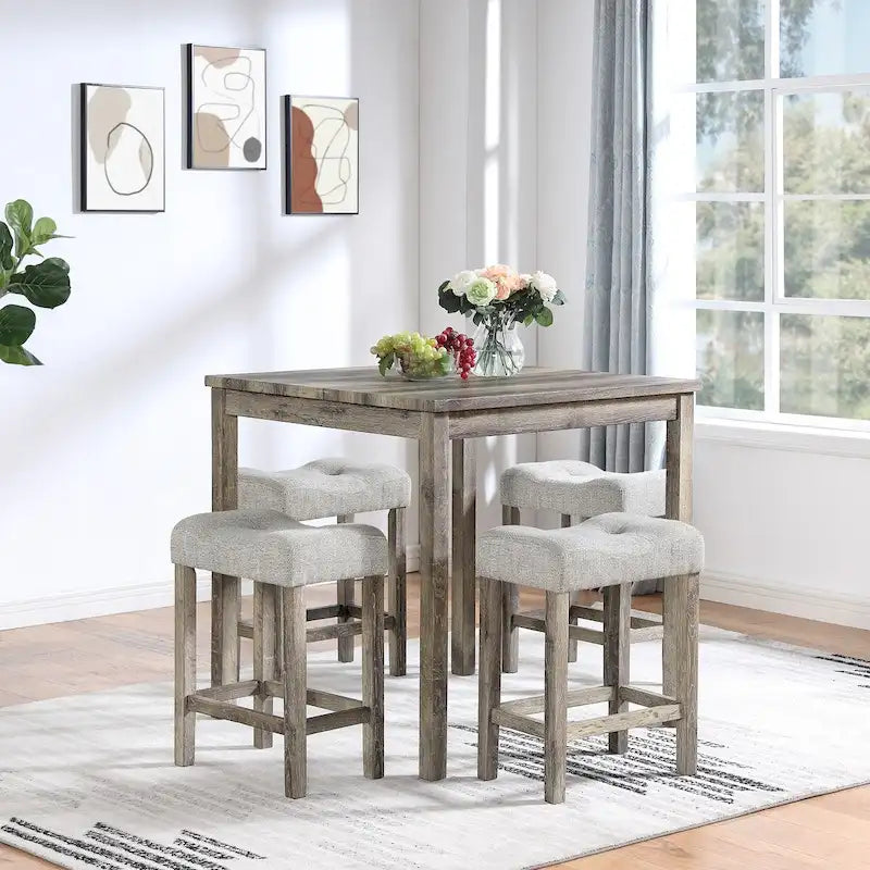 5-Piece Wood Dining Set: Square Table with 4 Upholstered Chairs