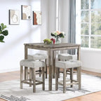 5-Piece Wood Dining Set: Square Table with 4 Upholstered Chairs