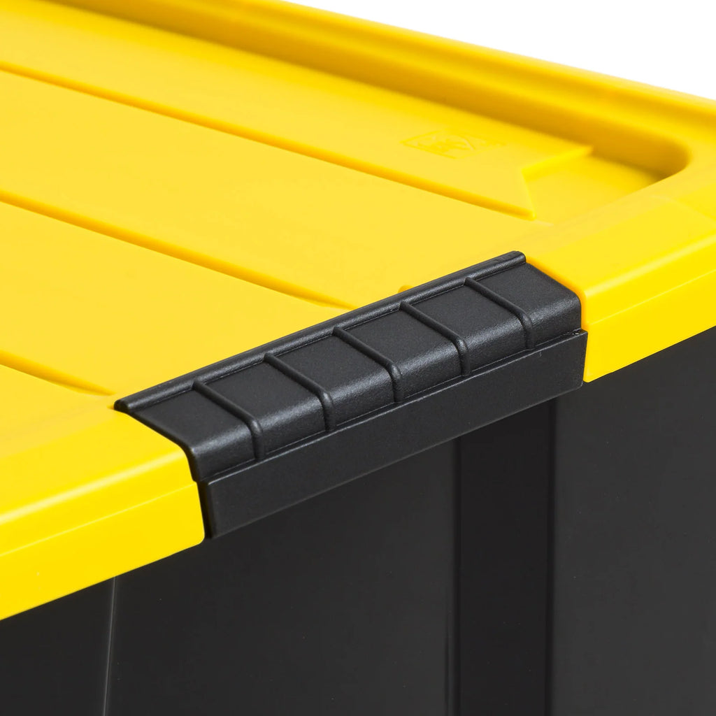 60 Qt. (15 gal.) Large Latch Box, Plastic Storage Bins with Lids, Black-Yellow, Set of 6