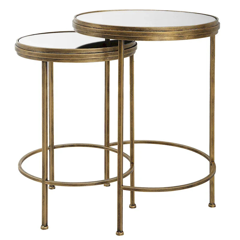 David Frisch Set of 2 Iron and Glass Nesting Tables by Porch & Den