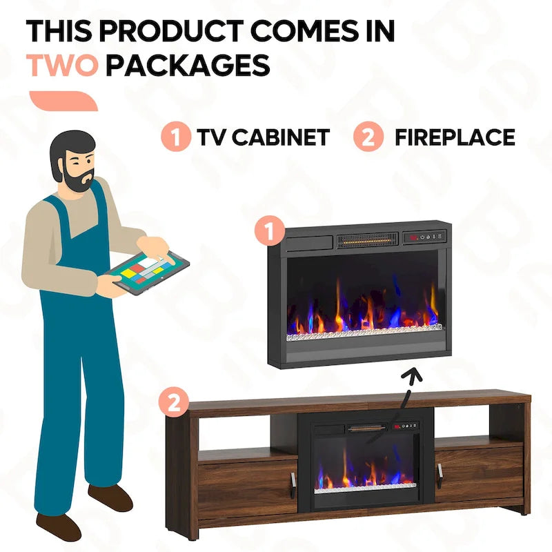 71-Inch TV Stand for 75-Inch TVs with LED Fireplace and Storage Cabinet