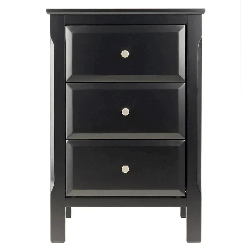 Elegant Black Wooden Nightstand with 3 Generous Storage Drawers - Dimensions: 15.75L x 15.75W x 23.63H