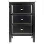 Elegant Black Wooden Nightstand with 3 Generous Storage Drawers - Dimensions: 15.75L x 15.75W x 23.63H