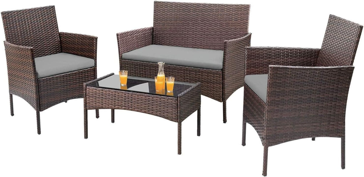 Homall 4 Pieces Outdoor Patio Furniture Sets Rattan Chair Wicker Set, Outdoor Indoor Use Backyard Porch Garden Poolside Balcony Furniture Sets Clearance (Brown and Beige)