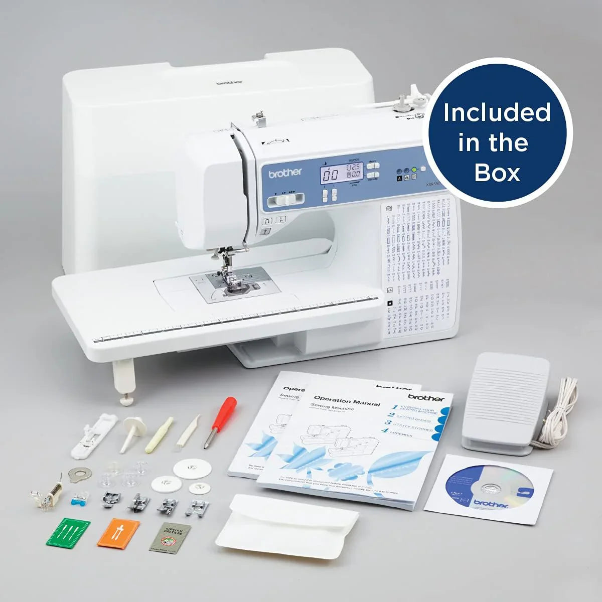 Brother Sewing and Quilting Machine, Computerized, 165 Built-in Stitches, LCD Display, Wide Table, 8 Included Presser Feet, White, 20x12x17