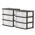 3-Drawer Wide Plastic Storage Drawer, Black, Set of 2
