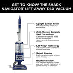 2025 Shark NV360 Navigator Lift-Away Deluxe Upright Vacuum with Large Dust Cup Capacity, HEPA Filter, Swivel Steering, Upholstery Tool & Crevice Tool, Blue