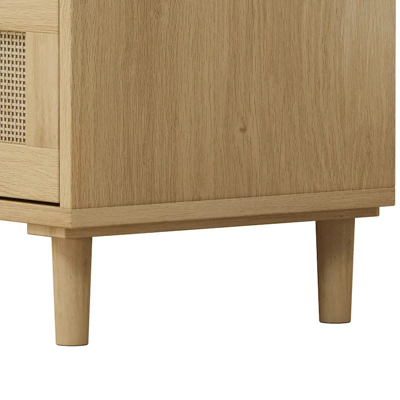 Oak Storage Cabinet with 3 Rattan Drawers - Dimensions: 31.5L x 15.55W x 30.12H