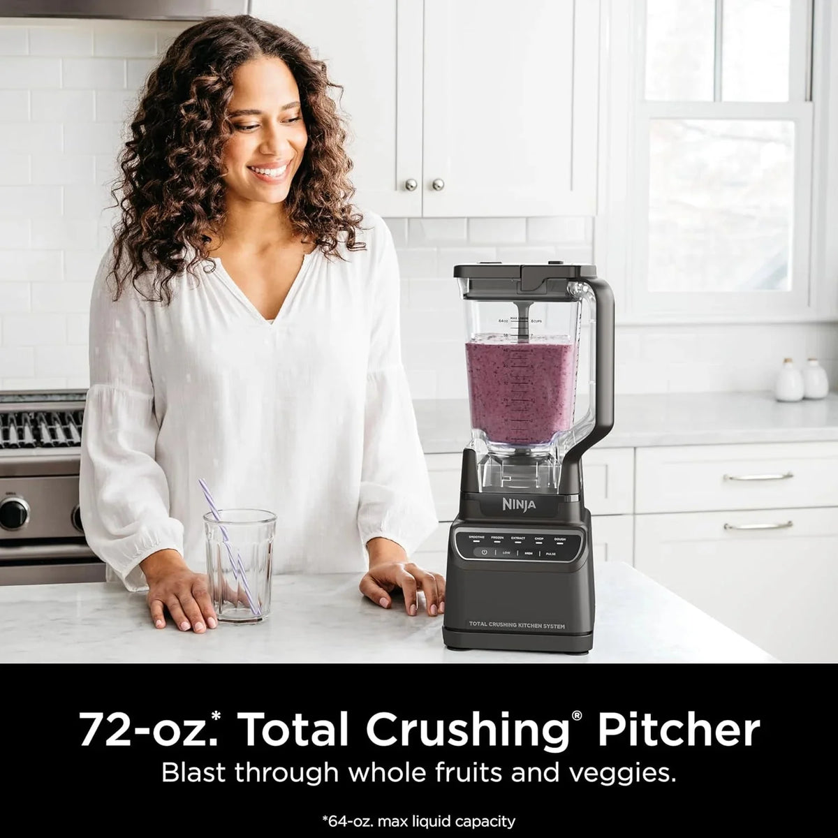 Ninja Blender, Mega Kitchen System, 1500W, 4 Functions for Smoothies, Processing, Dough, Drinks & More, with 72 Blender Pitcher, 64 Processor Bowl, 2 Nutri Cups + Lids, Black, BL770