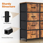 8-Drawer Tall Fabric Dresser with Wood Top and Sturdy Steel Frame - Stylish Bedroom Storage Solution