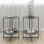 Black 2-Piece Tempered Glass End Table Set - Round Coffee Table for Bedroom, Living Room, and Office