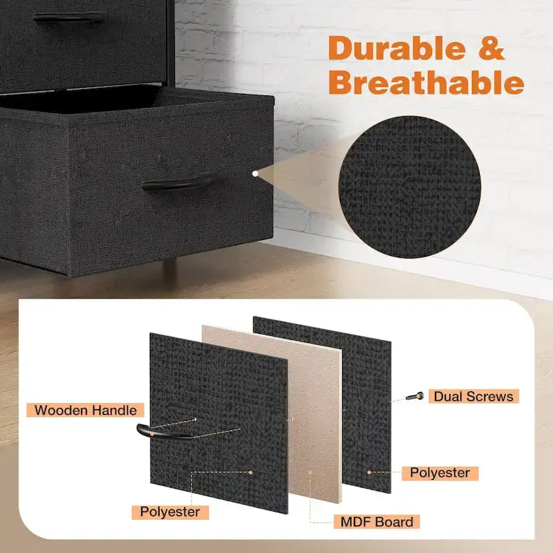 8-Drawer Tall Fabric Dresser with Wood Top and Sturdy Steel Frame - Stylish Bedroom Storage Solution