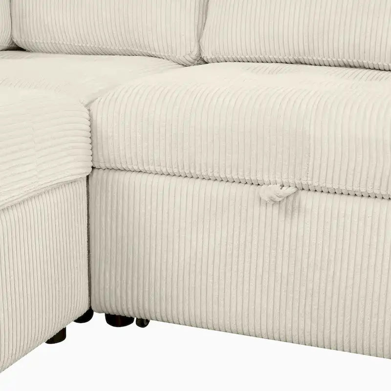 Roomfitters U-Shaped Sectional Sofa with Pull-Out Bed, Storage Chaise Lounge, and Integrated Charging Ports for Living Room